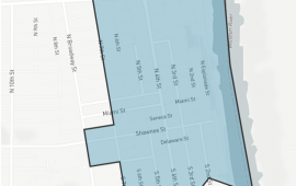 Opportunity Zone shows a map with a blue zone over Leavenworth bordered by the River, 7th Street, Metropolitan Street and Walnut