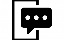 black and white image of a smart phone with a text bubble and three dots