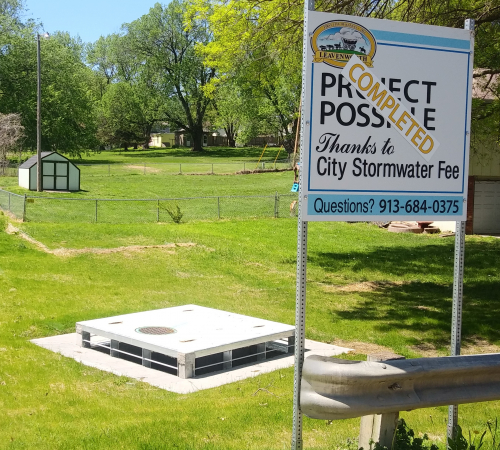 Leavenworth Stormwater Completed Sign with Storm Area Drain