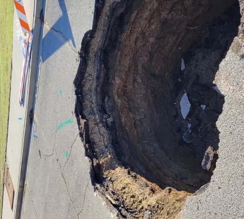 Image of sinkhole prior to emergency repair