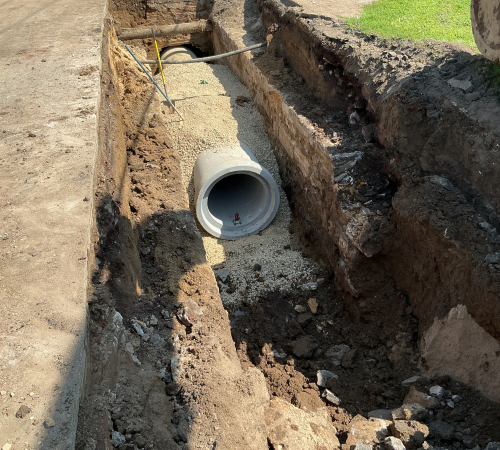 Installation of New Stormwater Pipe with laser level