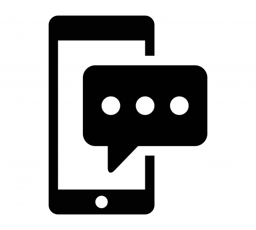black and white image of a smart phone with a text bubble and three dots