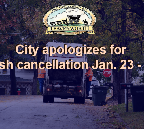 photo of trash crew in background with text City apologizes for trash cancellation Jan. 23 - 24