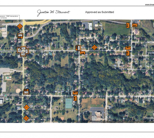 Shown is a map of road closure at 20th and Dakota streets, detour routes are marked but the intersection will be closed for 30 d