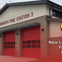 Fire Station 3 Open House Photo of fire station 3 with fire logo and text new Leavenworth Fire Station 3 Open House July 20