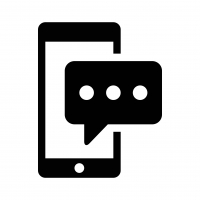 black and white image of a smart phone with a text bubble and three dots