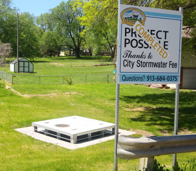 Leavenworth Stormwater Completed Sign with Storm Area Drain