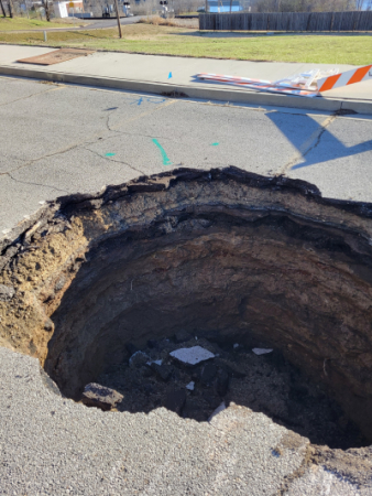 Image of sinkhole prior to emergency repair