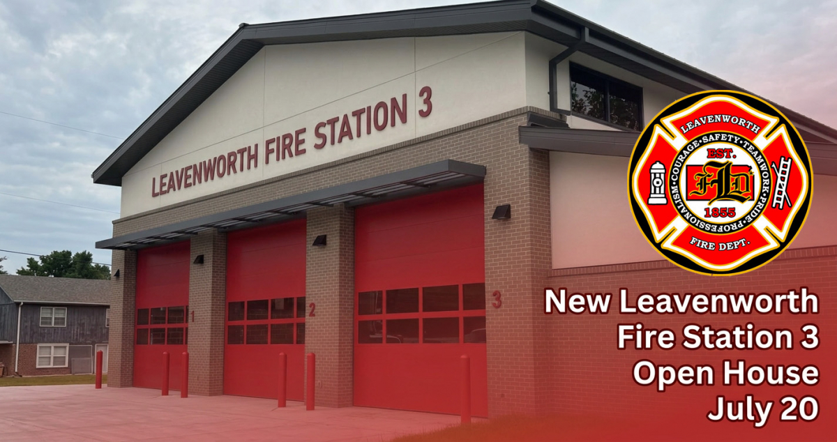 Fire Station 3 Open House Photo of fire station 3 with fire logo and text new Leavenworth Fire Station 3 Open House July 20