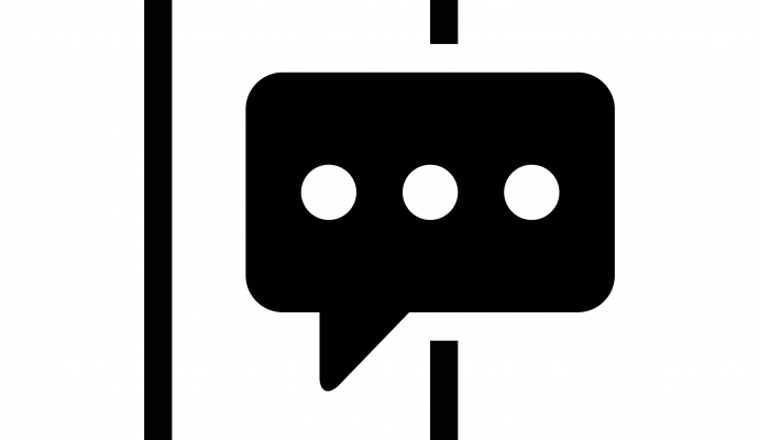 black and white image of a smart phone with a text bubble and three dots